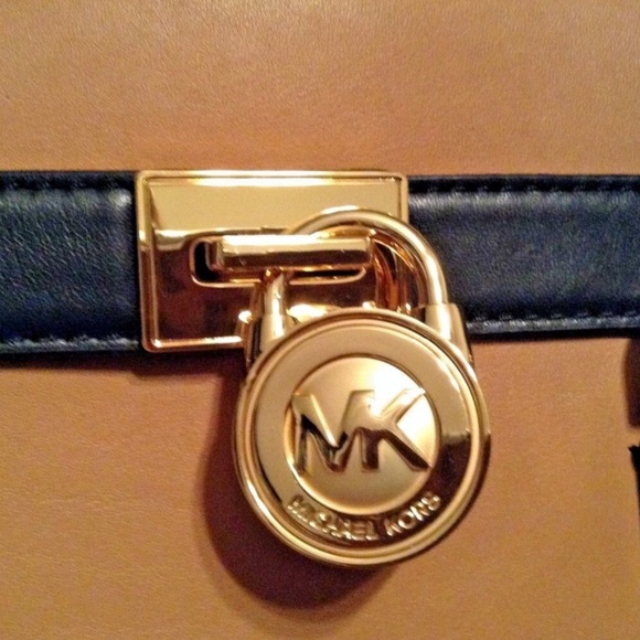 Michael Kors Hamilton Satchel Handbag Shoulder Bag Tri-Color Tan/White/Black - Picture 3 of 12